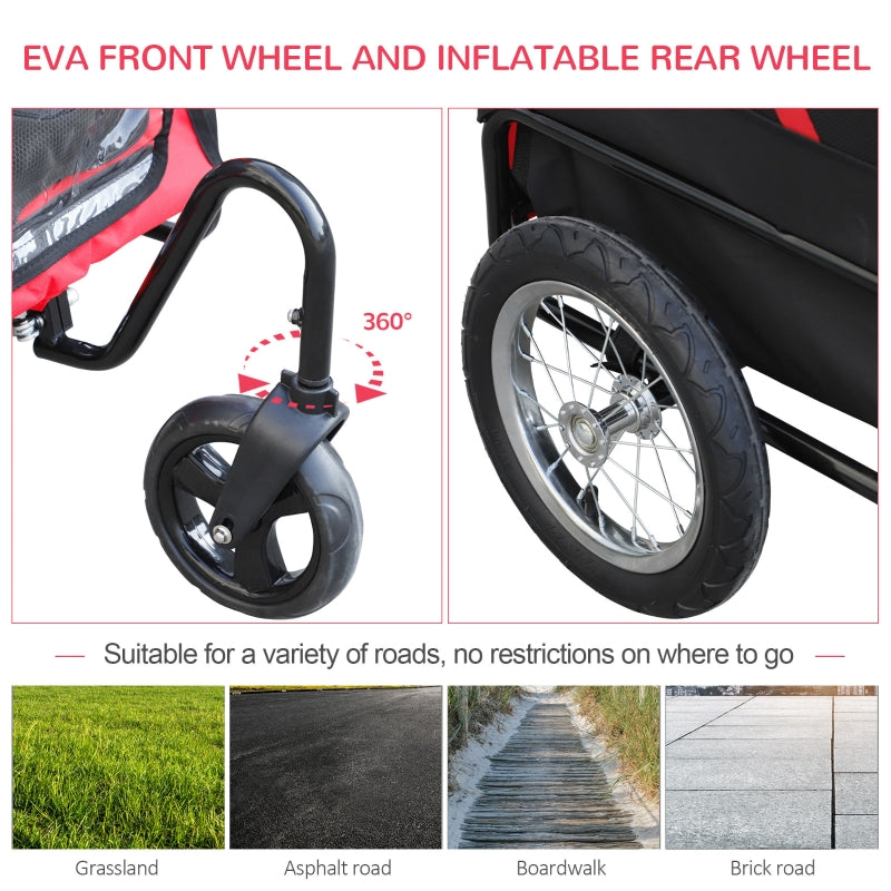 2-in-1, 3 Wheel Pet Jogging Stroller Bike Trailer