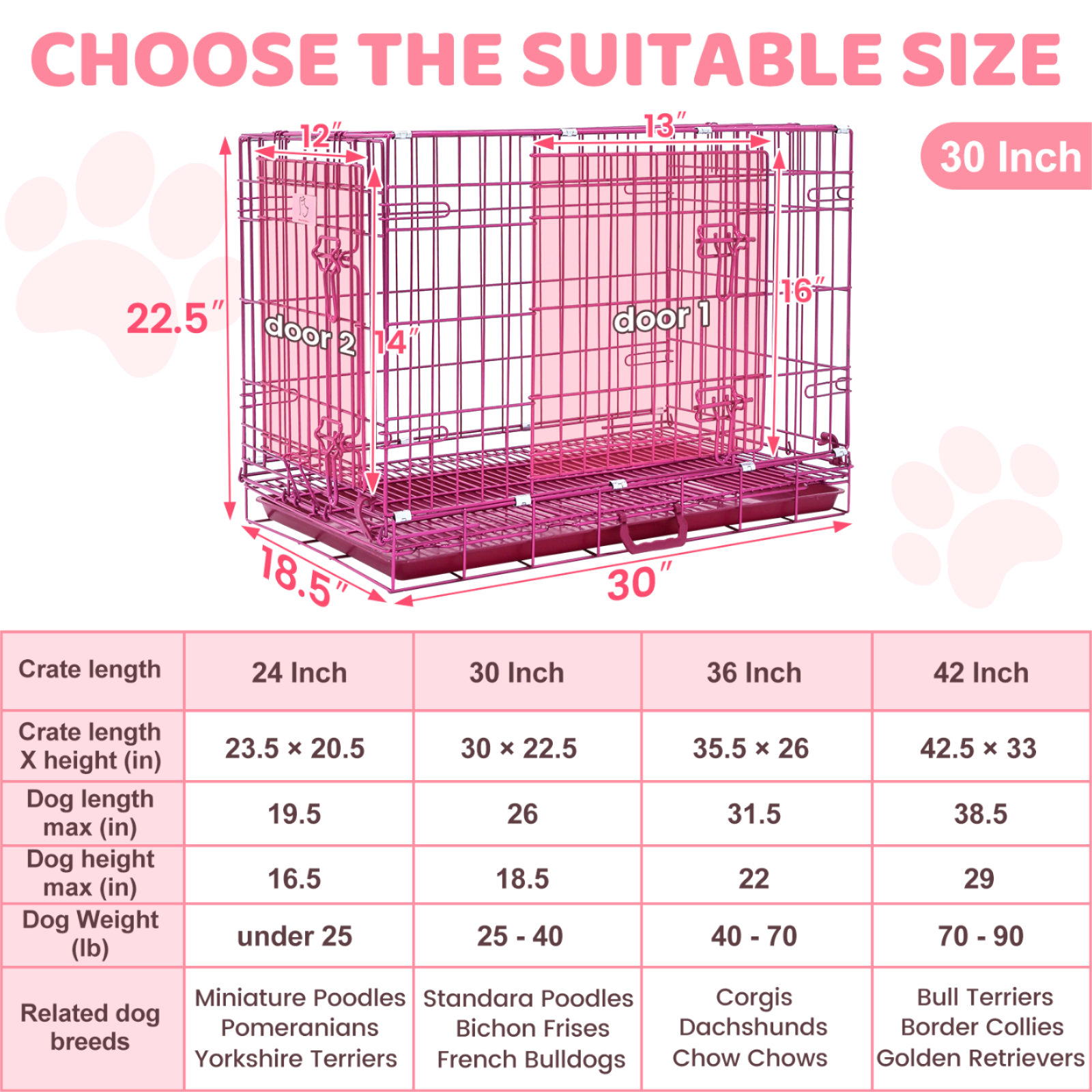 24-42" Collapsible Pink Dog Crate RED24-42