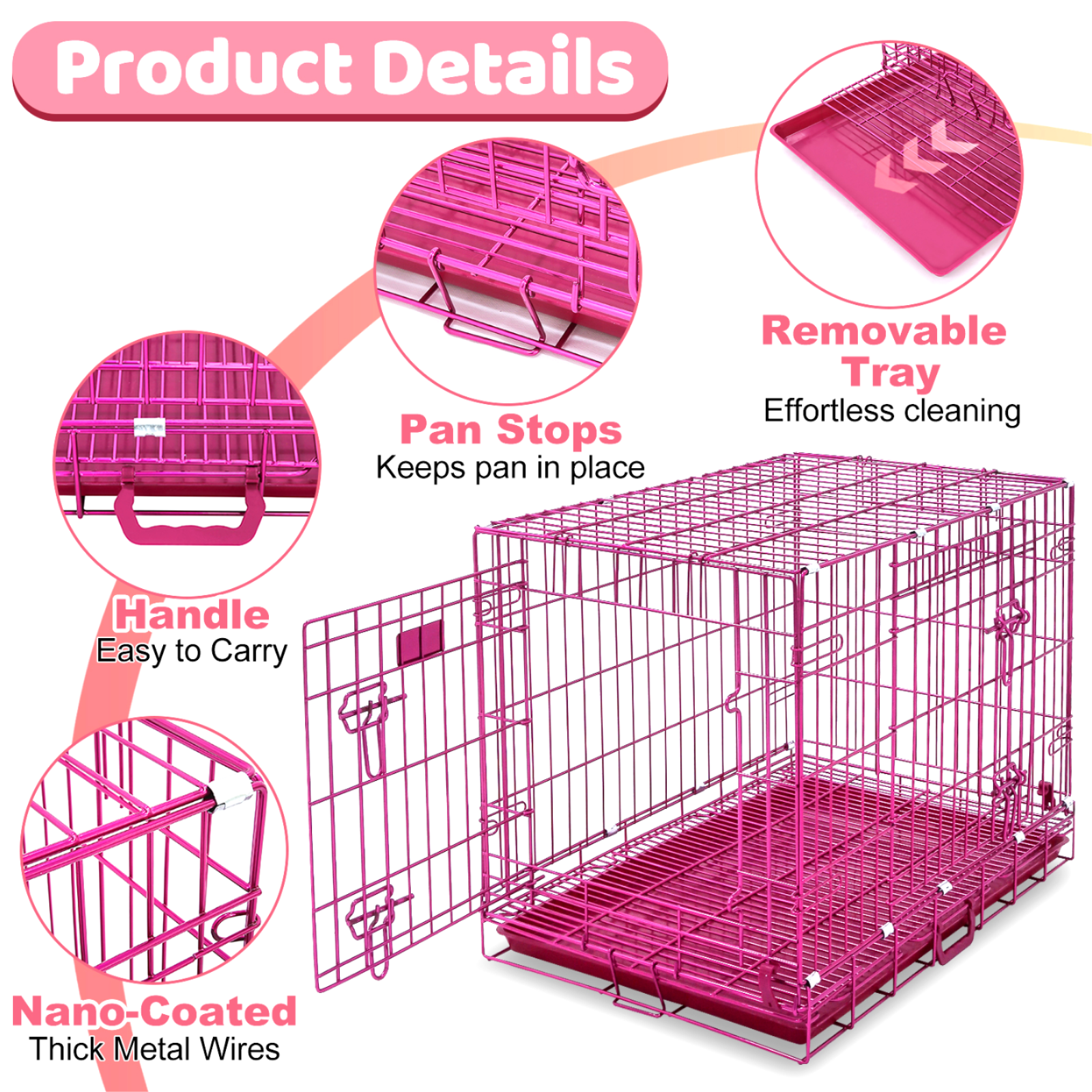 24-42" Collapsible Pink Dog Crate RED24-42